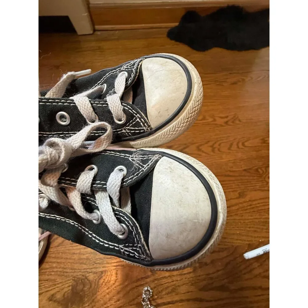 Converse Toddler Sneakers High Tops Girls Pink Polka Dot Gray Size 8 Lot (3)